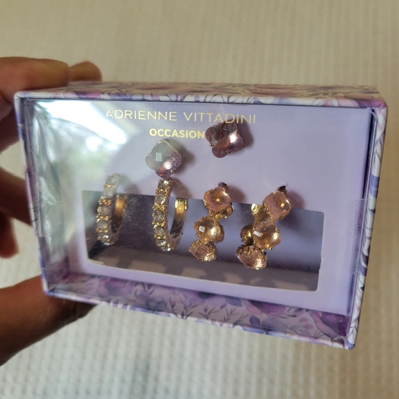 Adrienne Vittadini Gold and Purple Earring Trio - Picture 2 of 5